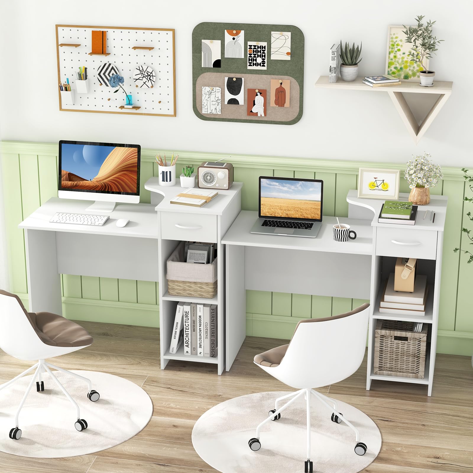 Giantex Computer Desk with Storage, Modern PC Laptop Table with 5-Position Adjustable Shelf