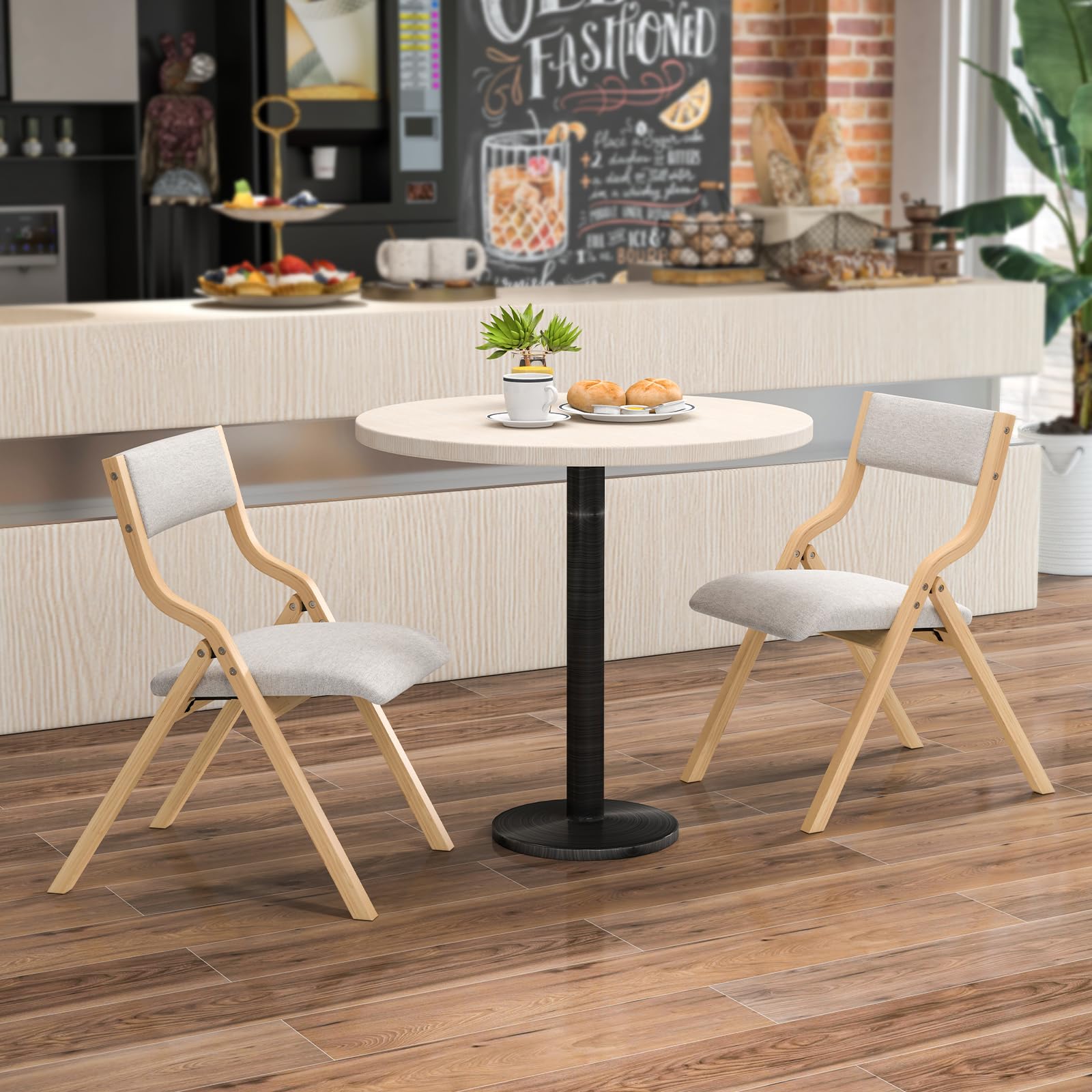 Folding Dining Chair Set of 2, No Assembly Folding Chairs w/Linen Padded Seats - Giantex