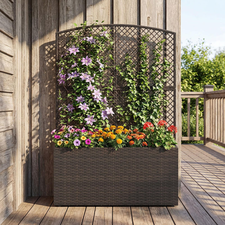 Giantex Raised Garden Bed with Trellis | 58'' Tall PE Rattan Planter Box w/Liner & Drainage