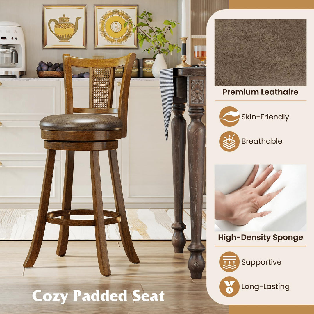Giantex 30" Upholstered Leathaire Farmhouse Barstools for Kitchen Island Dining Room Pub