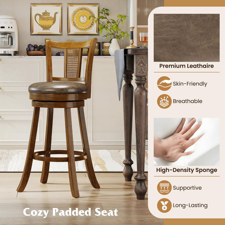 Giantex 30" Upholstered Leathaire Farmhouse Barstools for Kitchen Island Dining Room Pub