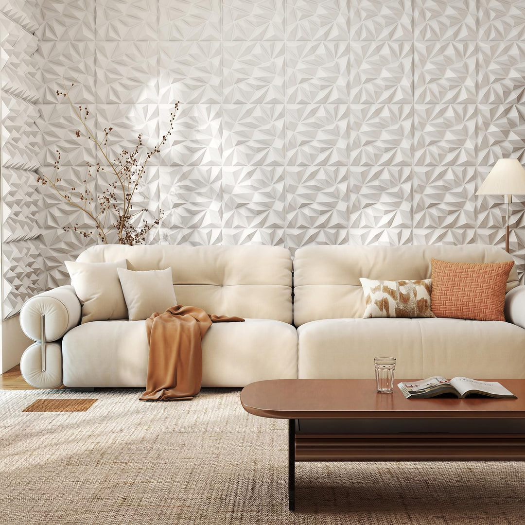 Giantex 3D Wall Panels, 20"x20" White PVC Decorative Wall Tiles with Diamond Pattern