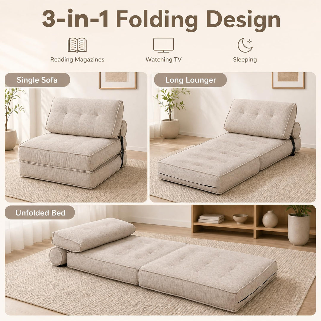 Giantex 3-in-1 Folding Sofa Bed with Bolster &amp; Pillow