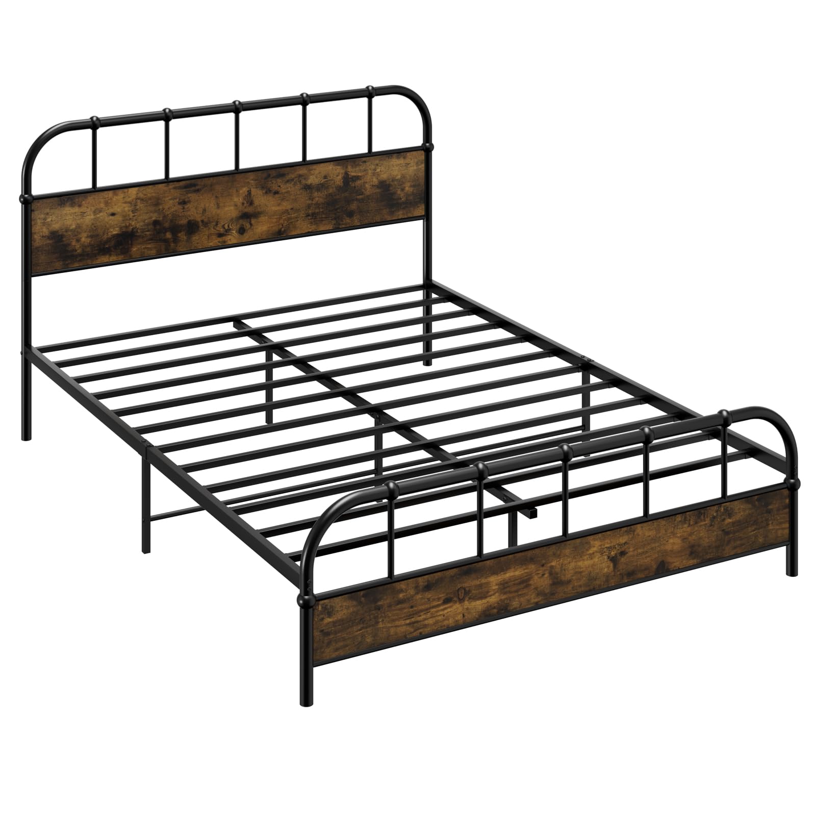 Giantex Queen Size Metal Bed Frame with Wood Headboard, Industrial Platform Bed Frame with Heavy Duty Metal Slat