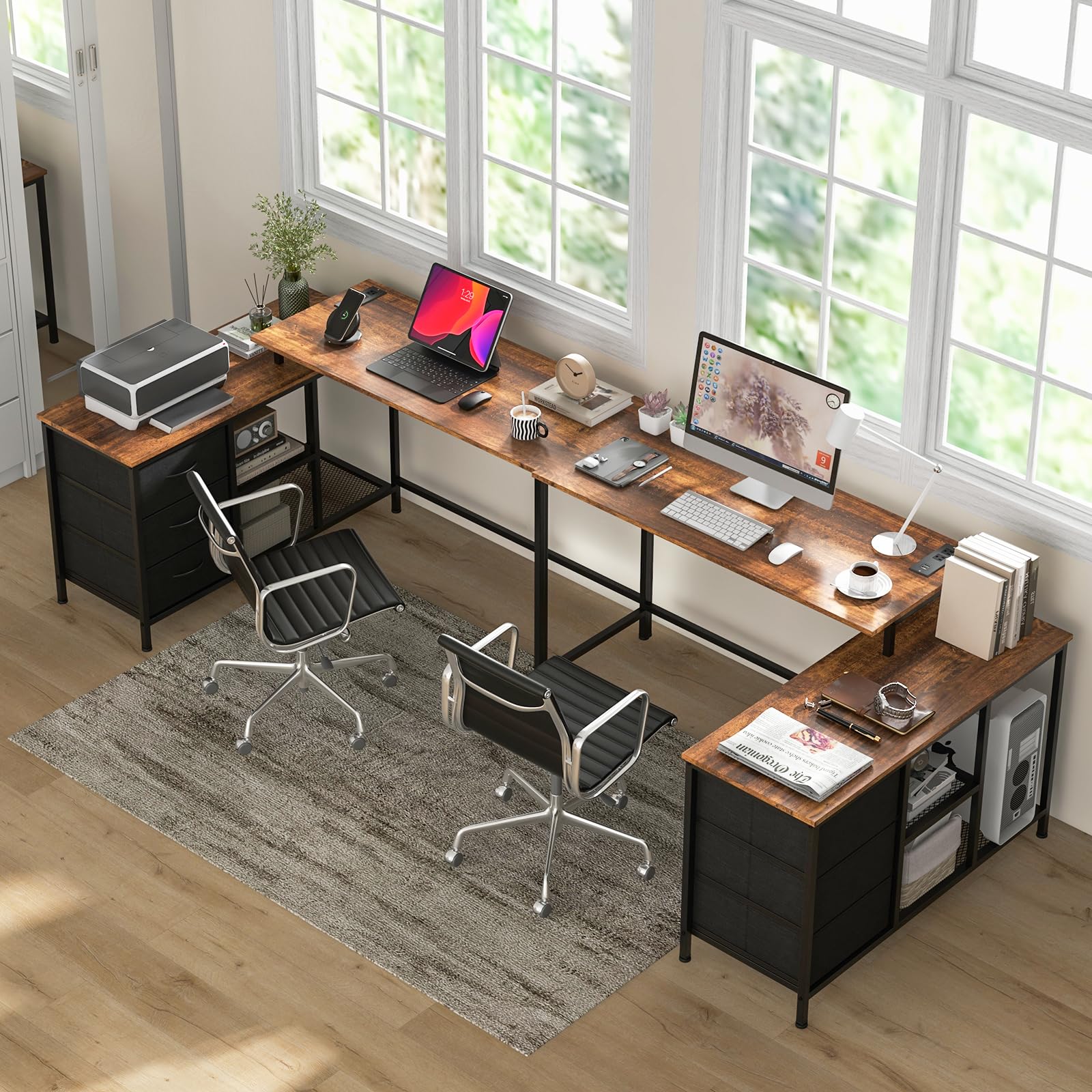 Giantex L Shaped Computer Desk with Drawers