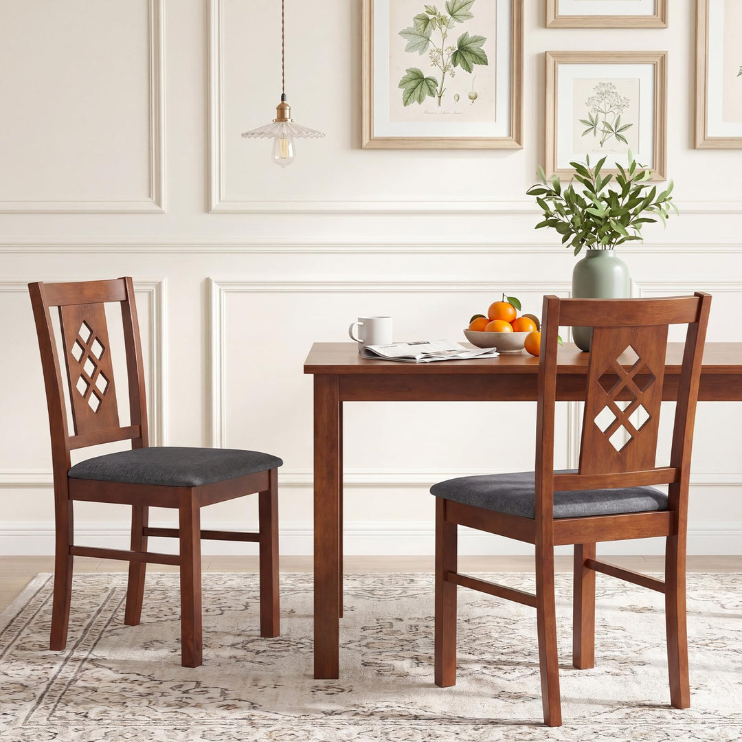 Giantex Wooden Upholstered Kitchen Chair with Elegant Diamond Back (2/4)