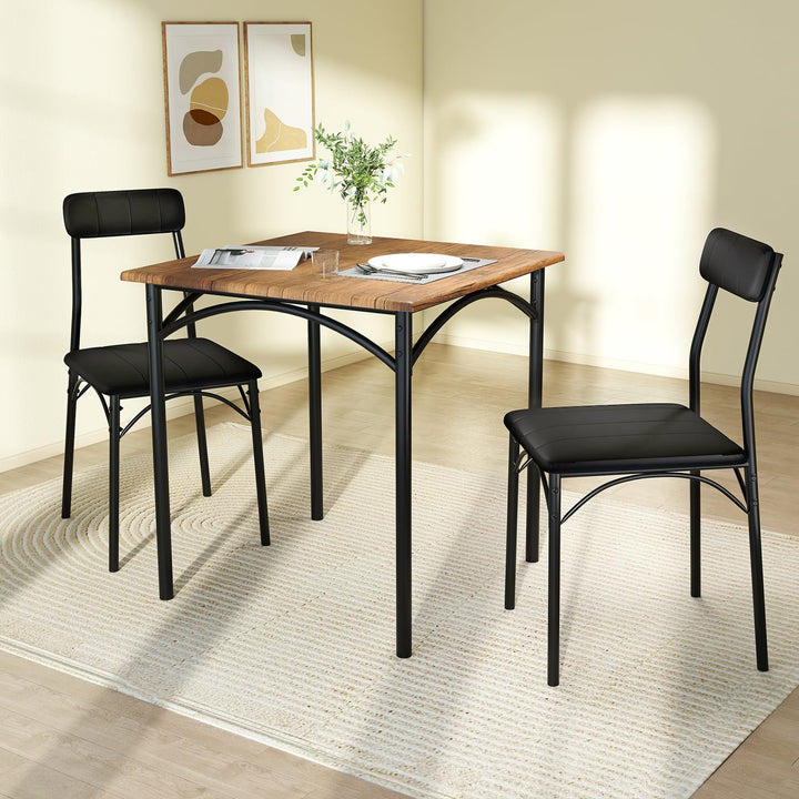Giantex 3-Piece Dining Table Set Square Kitchen Table with 2 Upholstered Armless Chairs