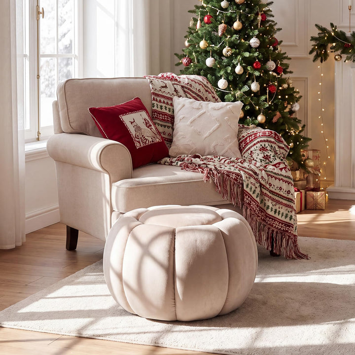 GIANTEX Pumpkin Shaped Ottoman Coffee Table with Storage &amp; Removable Lid