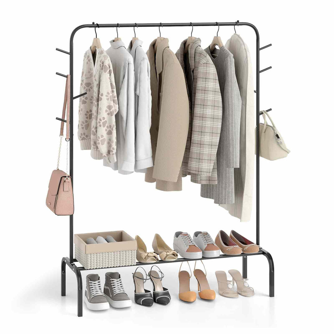Giantex 50" Wide Freestanding Garment Rack with Hanging Rod 8 Hooks & Storage Shelf