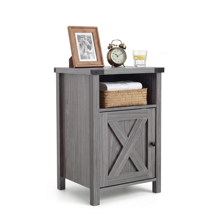 GIANTEX 16" Small Farmhouse Nightstand with Barn Door &amp; Storage Cabinet (1/2)