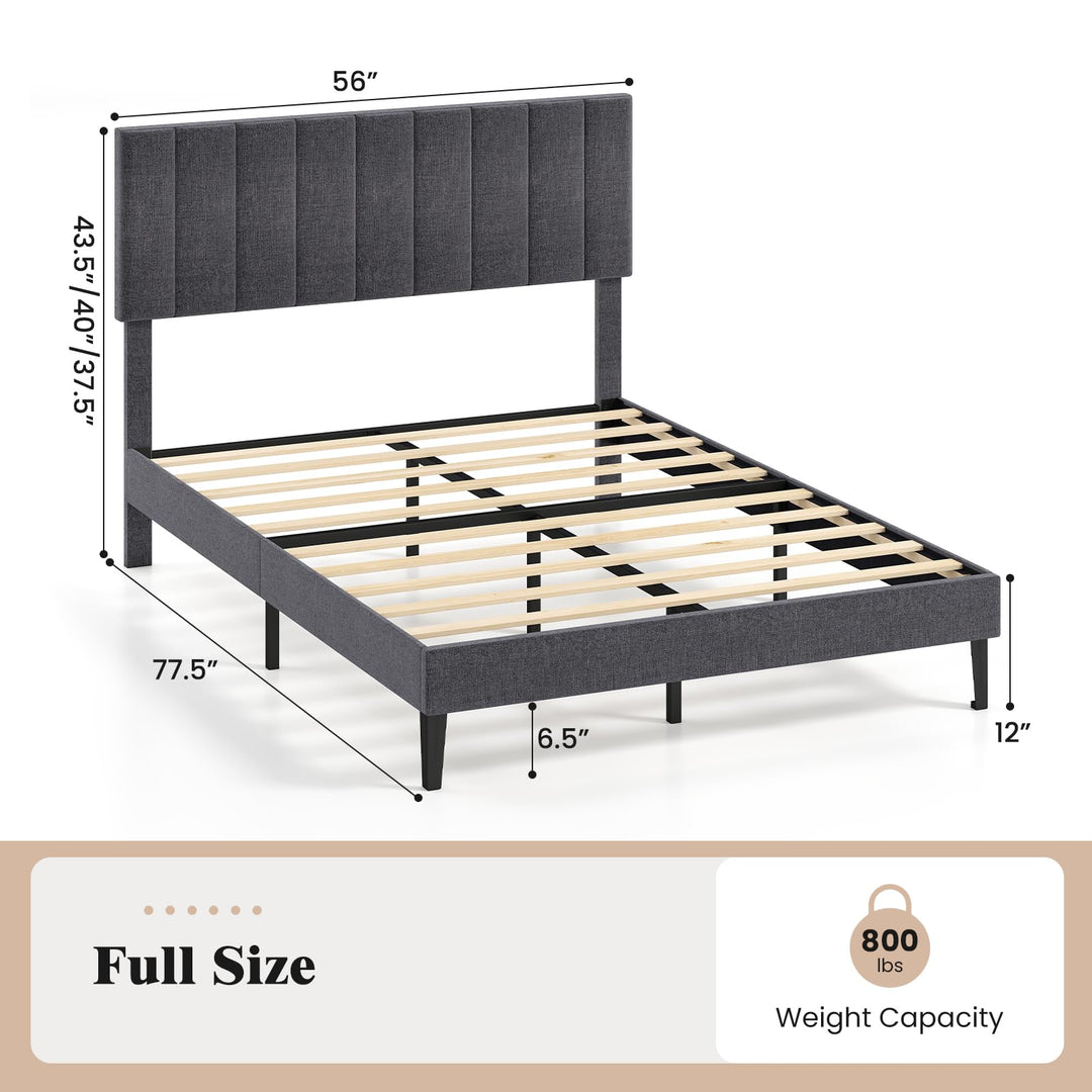 Giantex Upholstered Bed Frame Platform Bed with Height Adjustable Vertical Channel Headboard