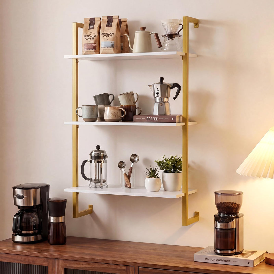 Giantex 3-Tier Modern Floating Wall-Mounted Bookshelf with Metal Frame (1/2)