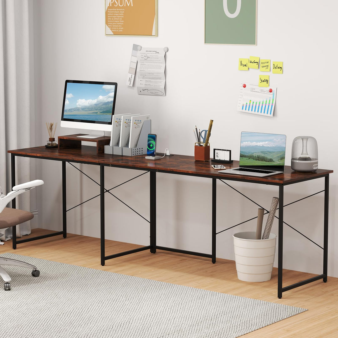 59 Inch Reversible Corner Desk with Power Outlet and USB Ports & Monitor Stand