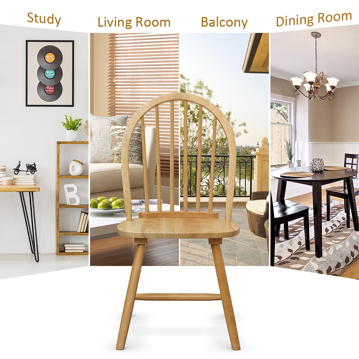 Giantex Wood Dining Chairs, French Country Armless Spindle Back Dining Chairs