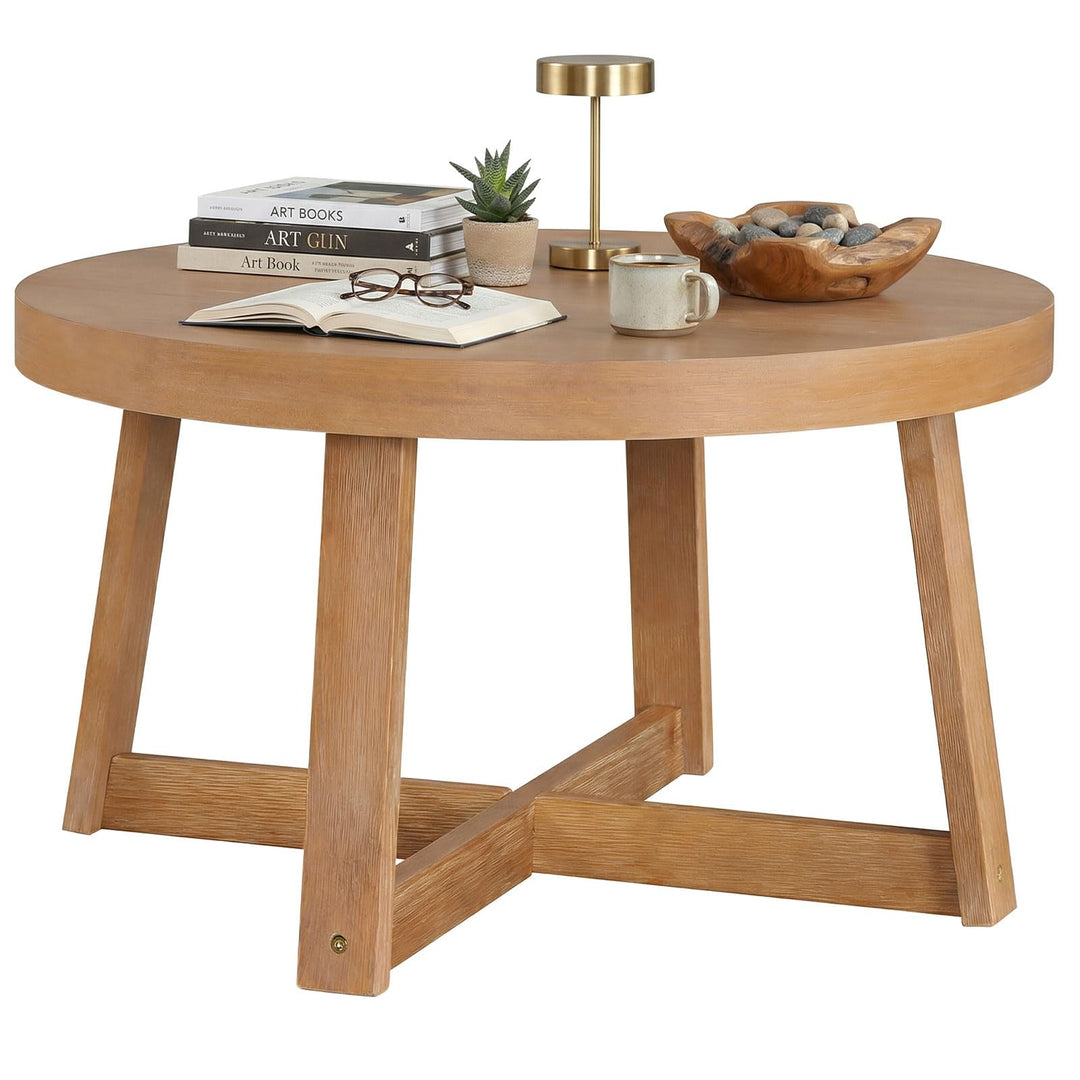 Giantex 30" Wood Center Table with Thickened Tabletop &amp; Cross-Shaped Pine Wood Frame