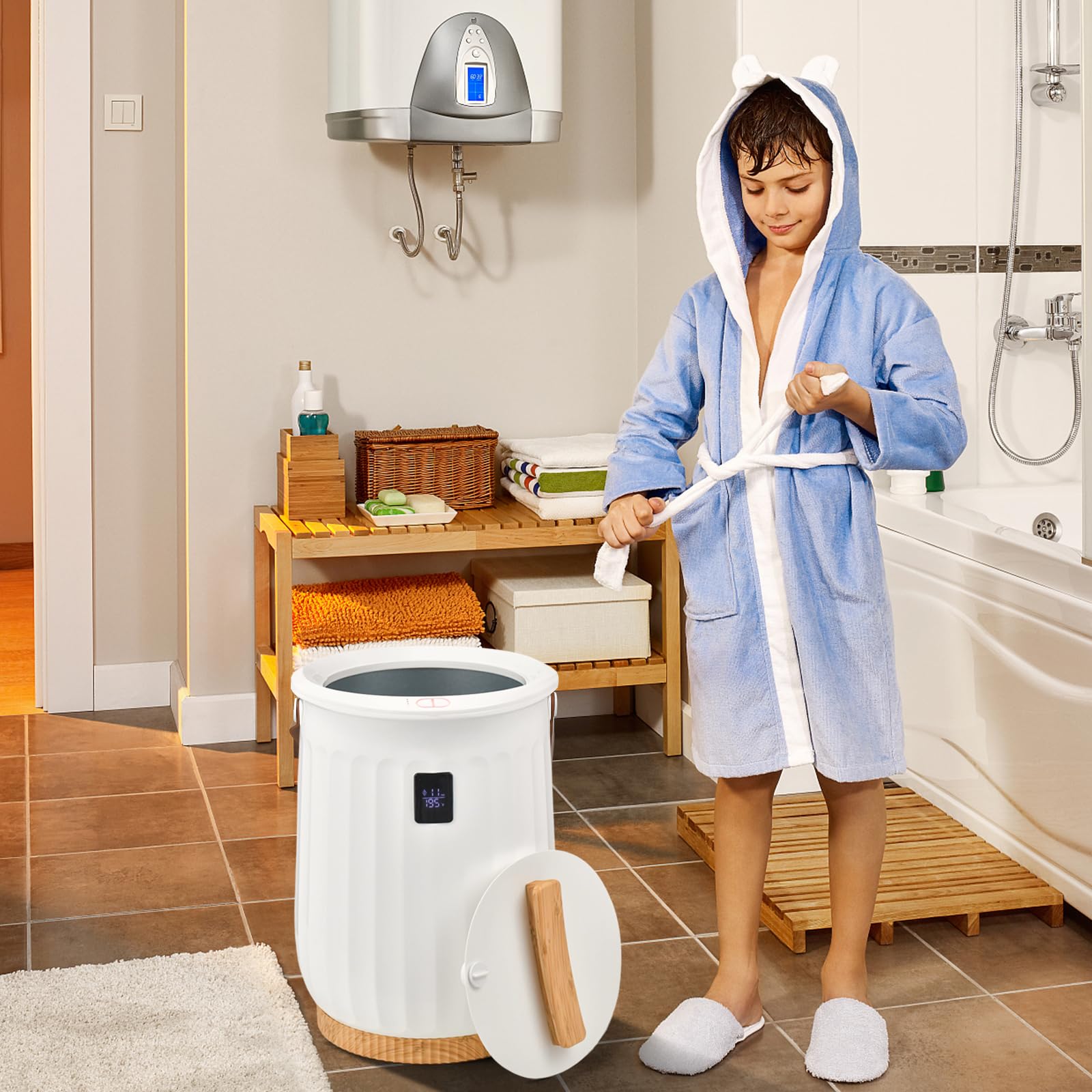 Giantex Towel Warmer Bucket, 15-60 Min Timer, Auto Shut Off, LCD Screen, Child Safety Lock (White)