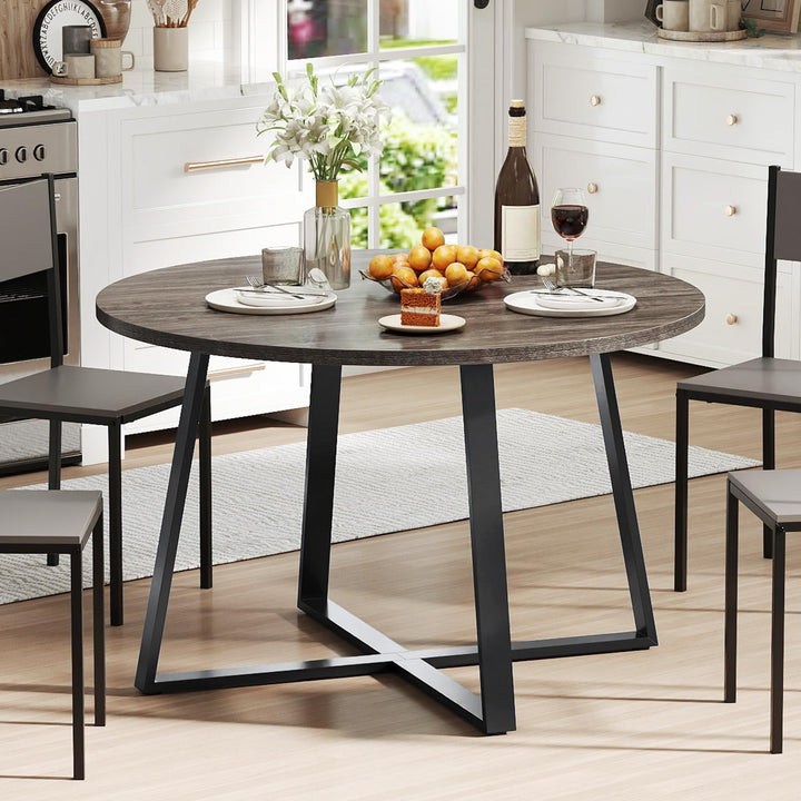 Giantex 47-inches Round Dining Table with Metal Pedestal Base