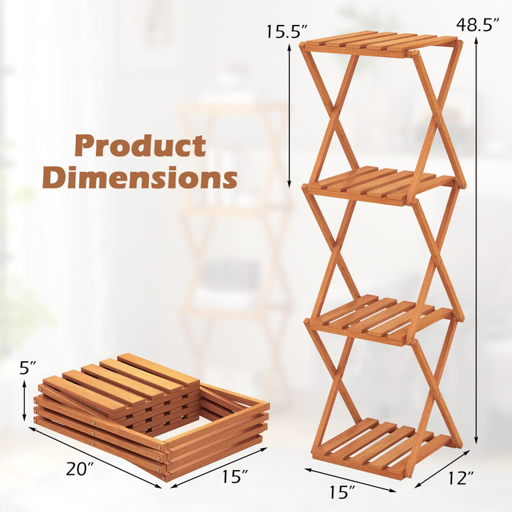 Giantex 4-Tier Foldable Plant Stand, Wooden Folding Display Rack with Sturdy X-shaped Structure