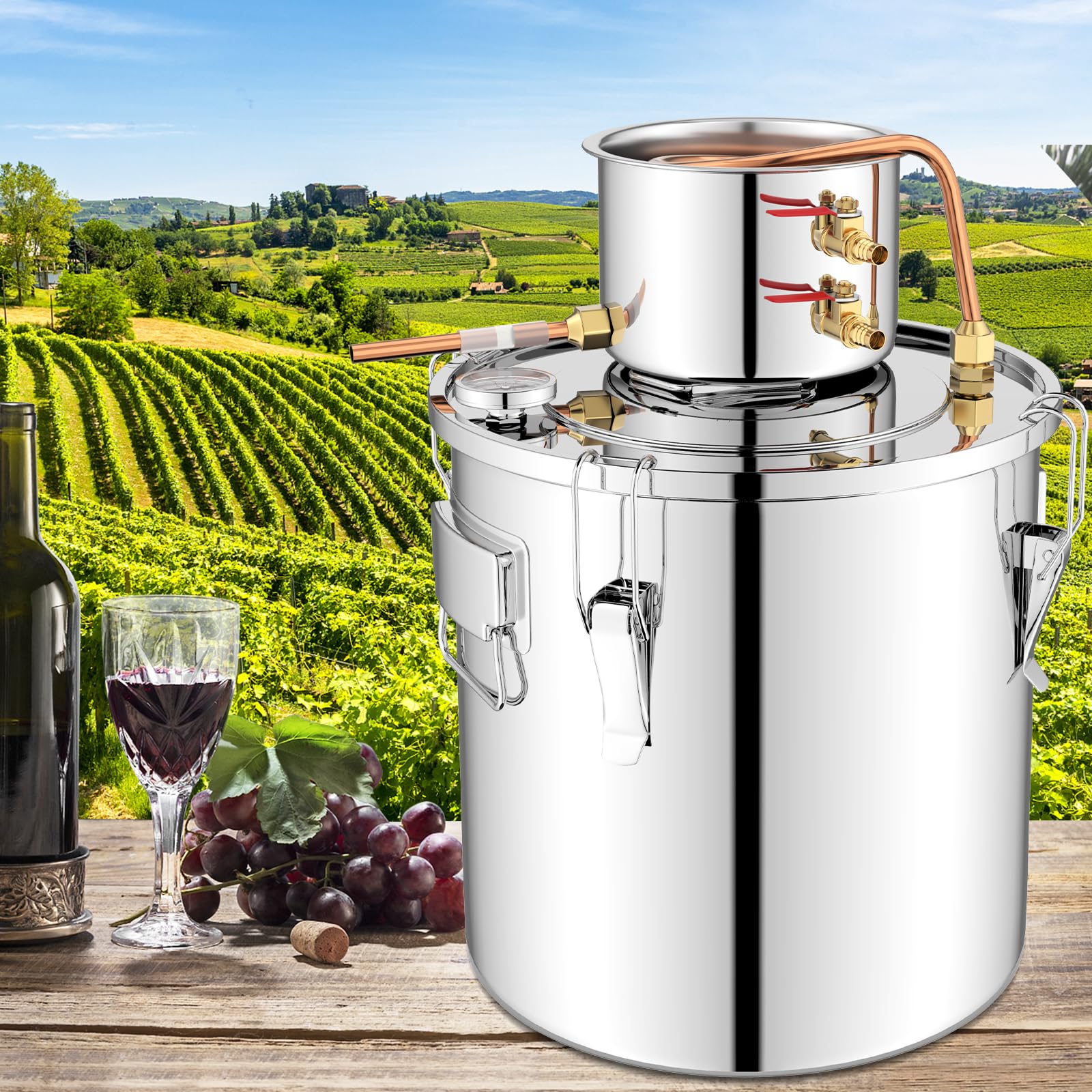 Giantex 5 or 10 Gal Alcohol Still,2 Pots Stainless Steel Alcohol Still, Multi-purpose Home Brewing Kit for DIY Whiskey, Brandy, Beer, Silver