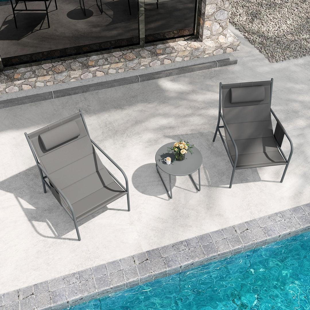 Giantex 3 Piece Patio Bistro Set, Outdoor Metal Chairs Set of 2 with Coffee Table, Breathable Fabric Seats