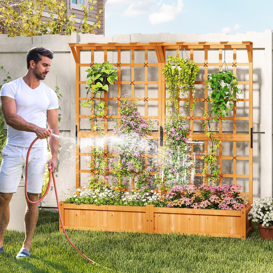 Giantex Large Raised Garden Bed with Trellis and Roof