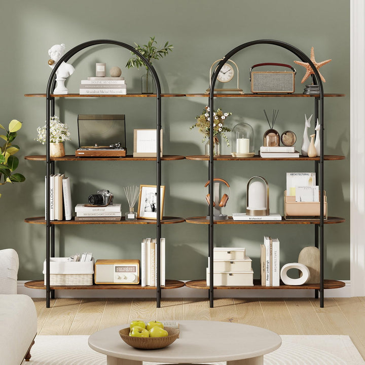 Giantex Arched Bookshelf 4-Tier Industrial Open Bookcase with Sturdy Metal Frame