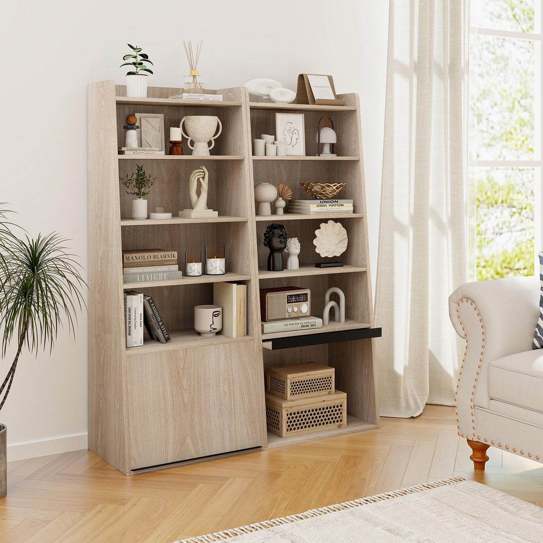 Giantex 6-Tier Bookcase, Freestanding Ladder Bookshelf with 2 Adjustable Shelves & Flip Up Door