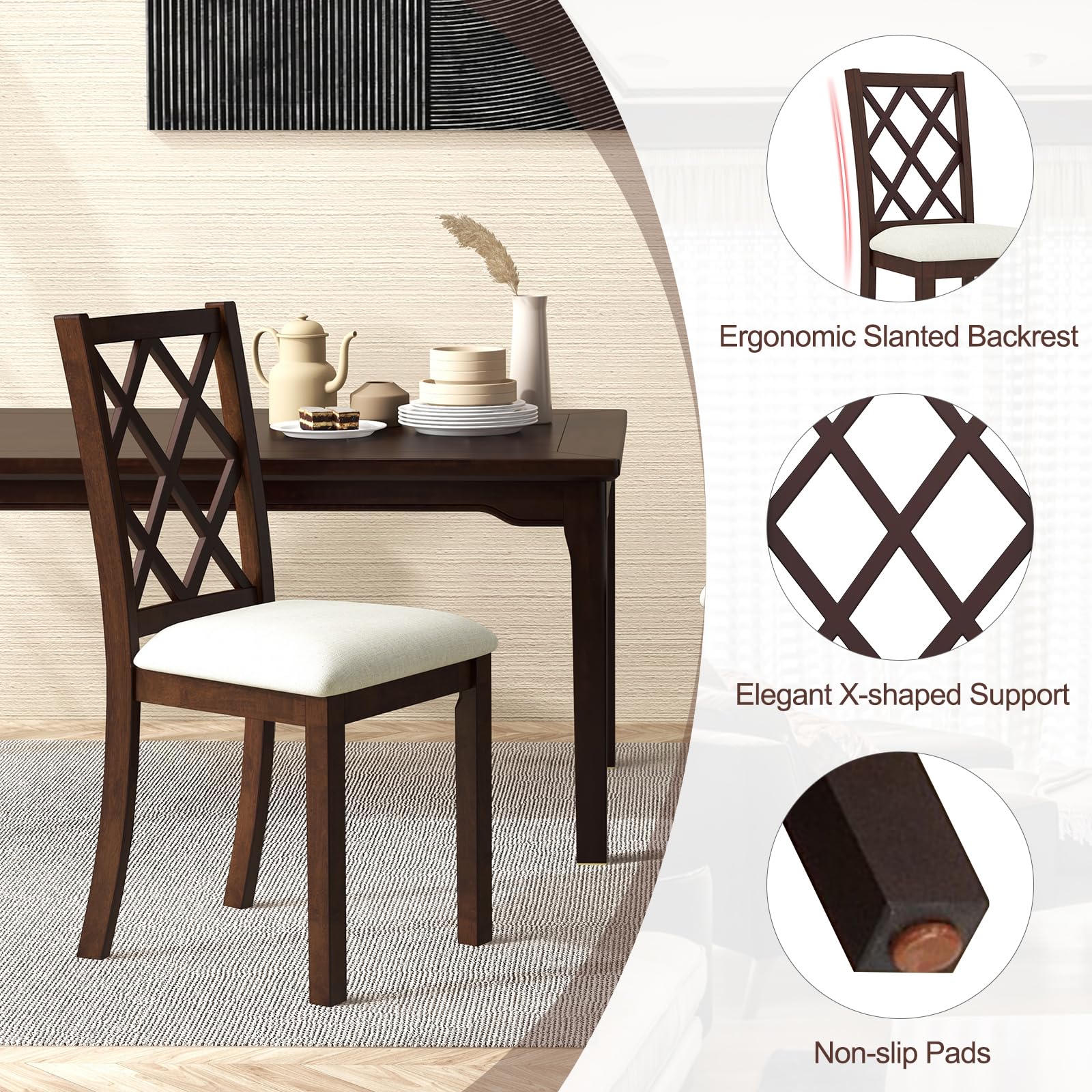 Giantex Wood Dining Chairs Set of 2, Farmhouse Kitchen Chair with Rubber Wood Legs, Max Load 400 Lbs