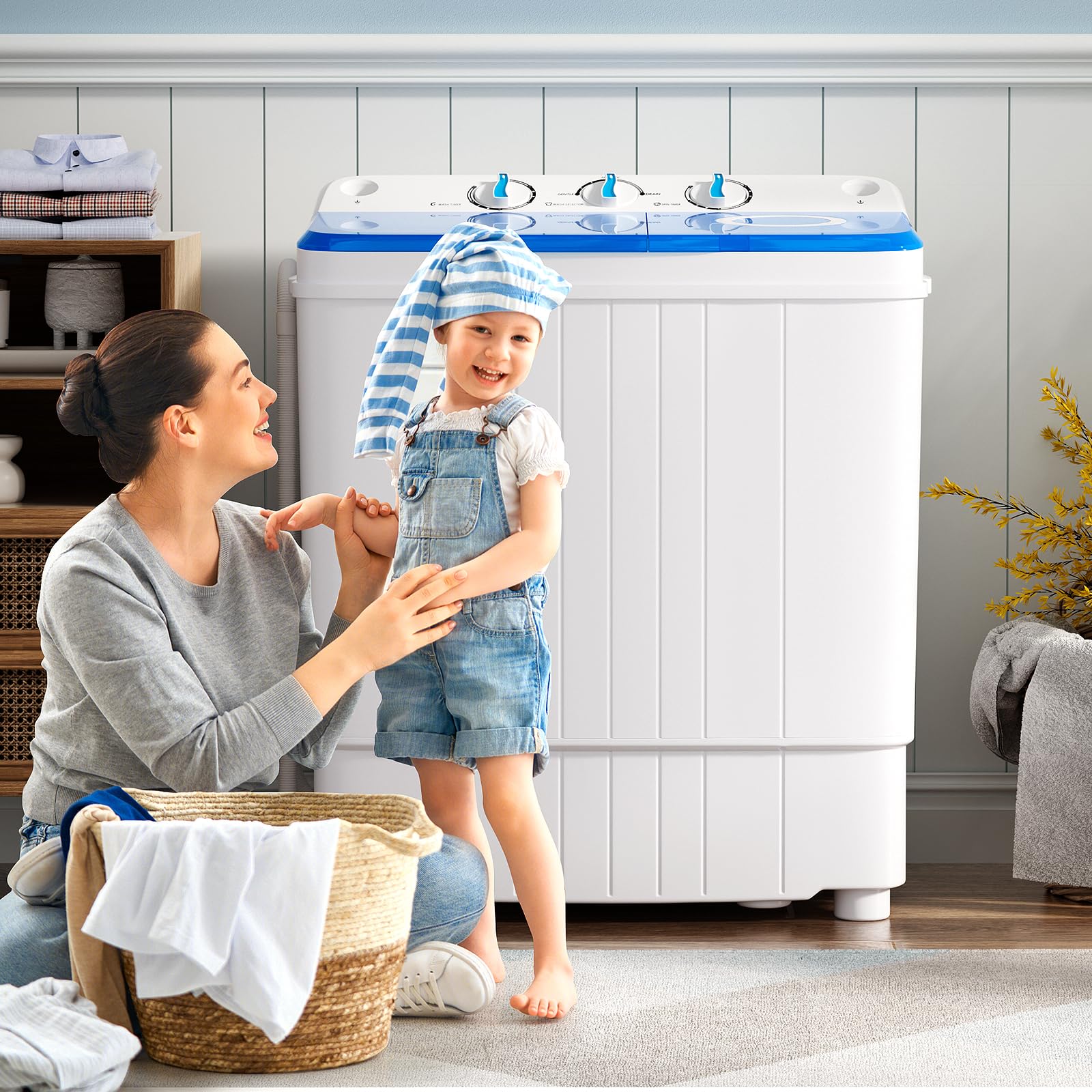 Giantex Portable Washing Machine, 17.6lbs Compact Portable Washer Twin Tub Combo with Pump Drain