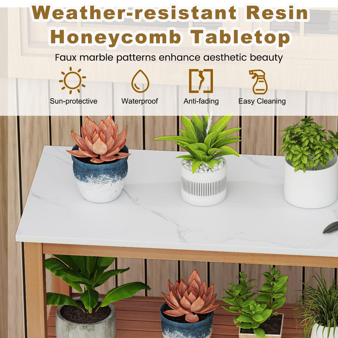 Giantex Outdoor Potting Bench Acacia Wood Large Planting Workstation with 2-Door Storage Cabinet