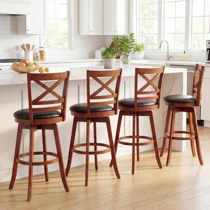 Giantex 30.5 Inch Bar Height Chairs Stools Set of 2/4 with PU Faux Leather Upholstered Seat