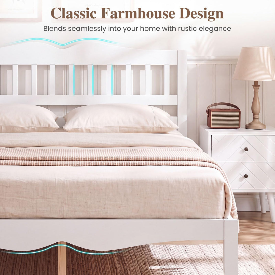 GIANTEX Full/Queen Size Wooden Bed Frame with Slatted Headboard