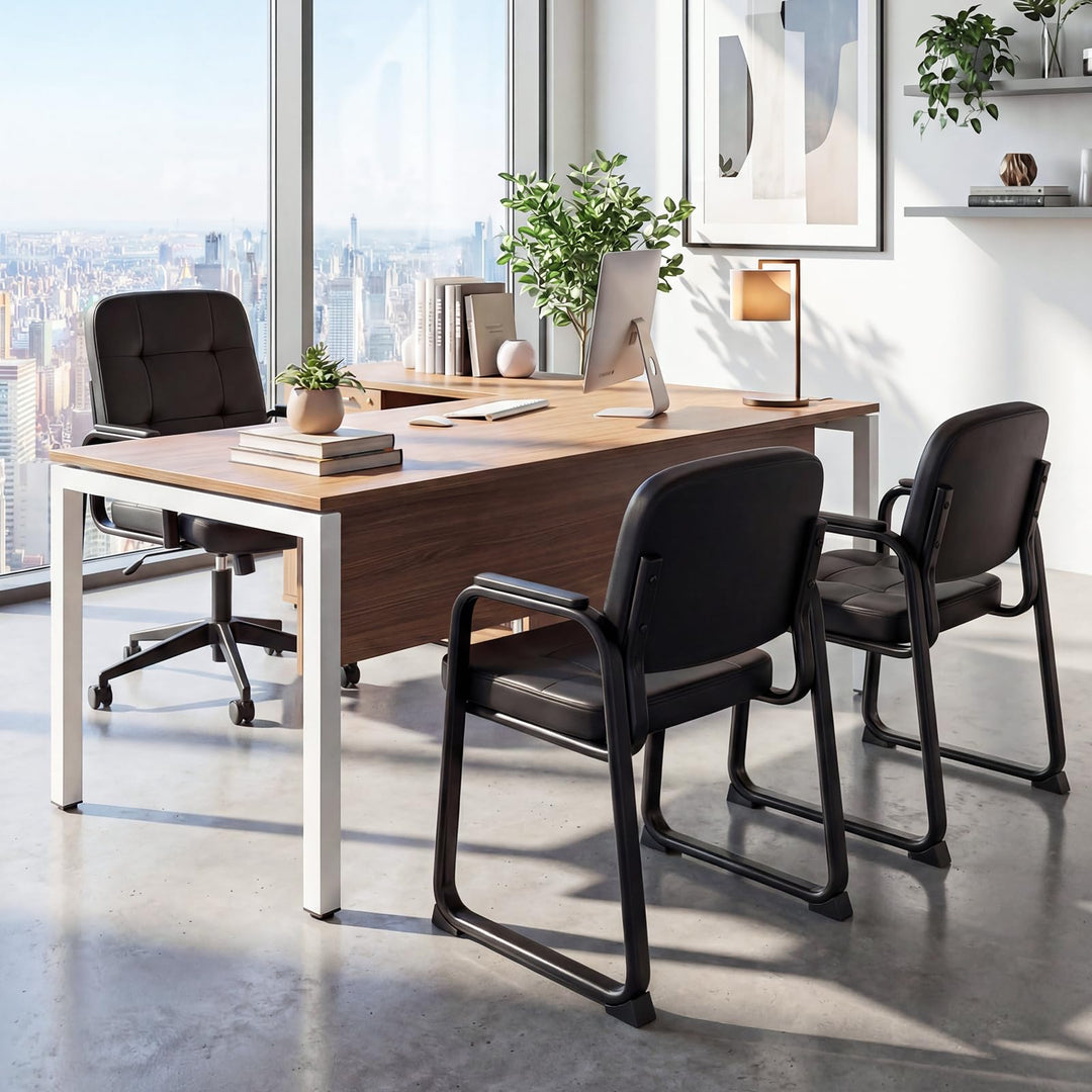 Giantex Waiting Room Leather Office Reception Chairs with Padded Armrests
