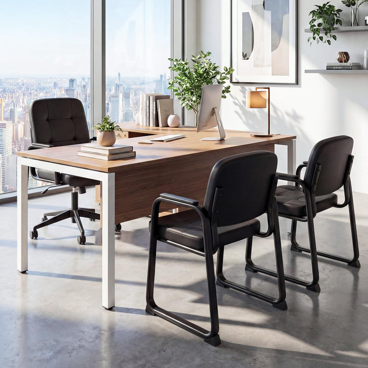 Giantex Waiting Room Leather Office Reception Chairs with Padded Armrests