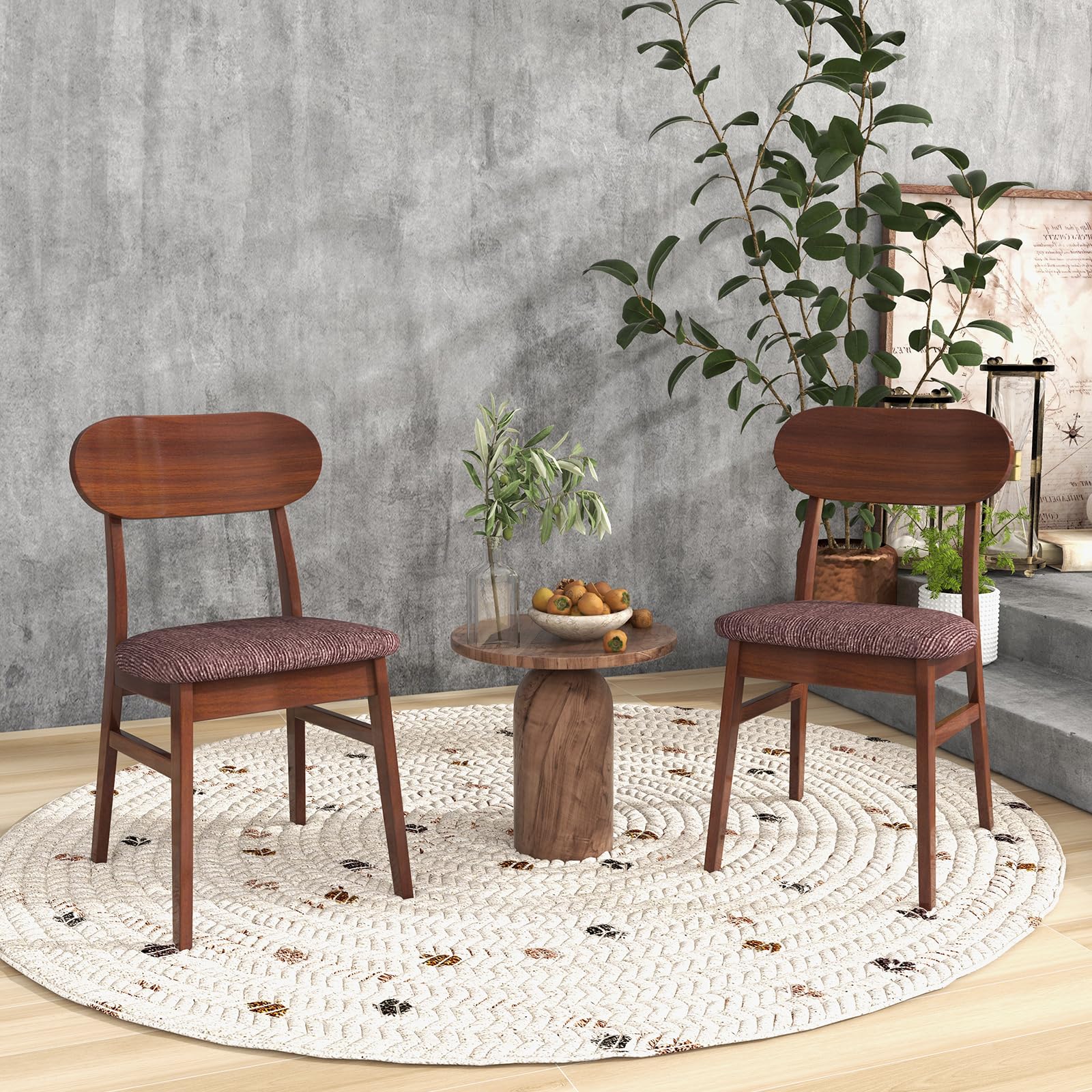 Giantex Wooden Dining Chairs Set of 4 Walnut, Farmhouse Kitchen Chairs with Padded Seat
