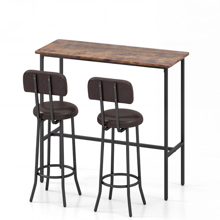 Giantex 3-Piece Bar Table and Chairs Set | Counter Height Pub Table and 2 Upholstered Stools