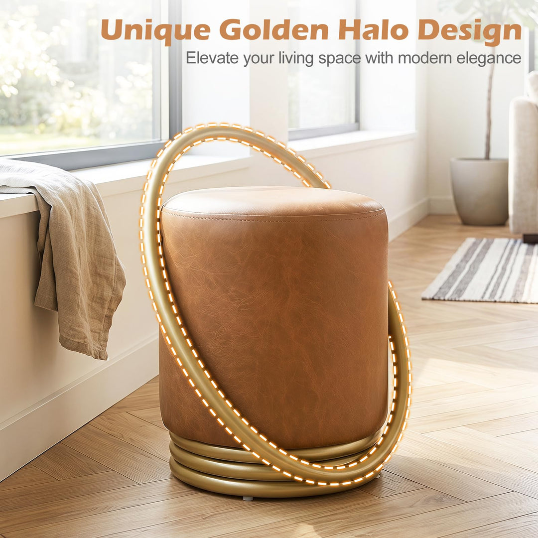 Giantex Modern Round Vanity Stool with Gold Halo Metal Accent
