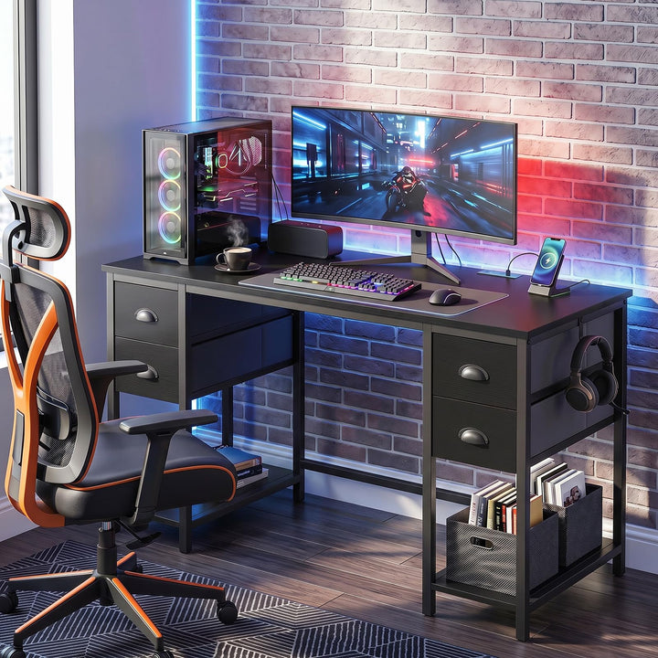 Giantex 48" Computer Desk with Power Outlet &amp; 4 Fabric Drawers