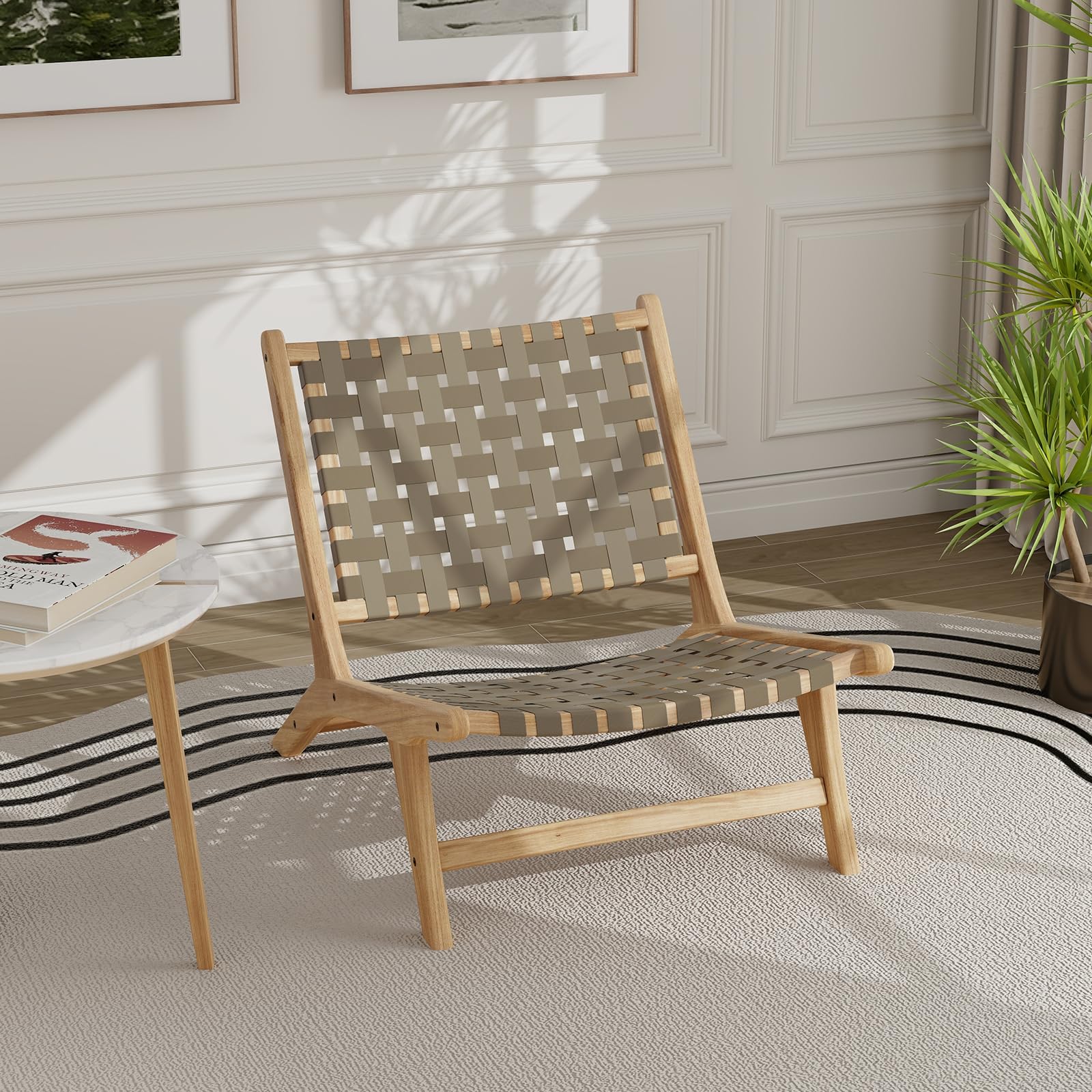 Giantex Woven Accent Chair Set of 1/2, Boho Mid Century Modern Armless Accent Chair w/Nylon Backrest & Seat