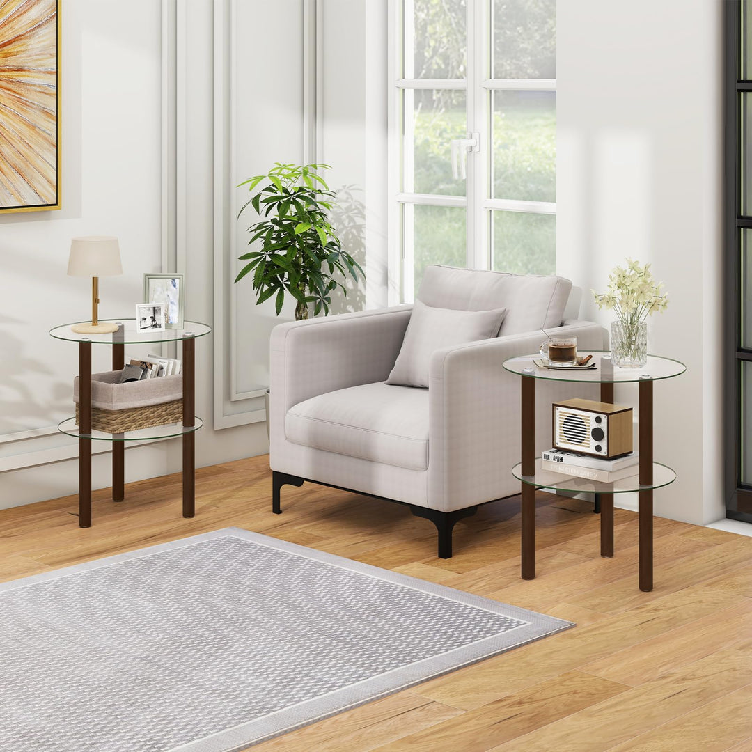 Giantex Round/Square 2-Tier Sofa Side Table with Clear Tempered Glass Top &amp; Shelf (1/2)