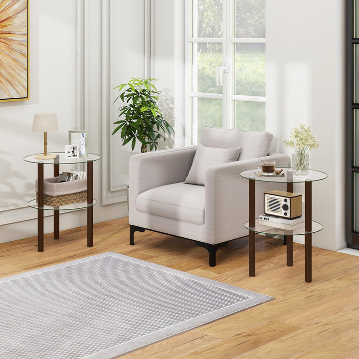 Giantex Round/Square 2-Tier Sofa Side Table with Clear Tempered Glass Top &amp; Shelf (1/2)