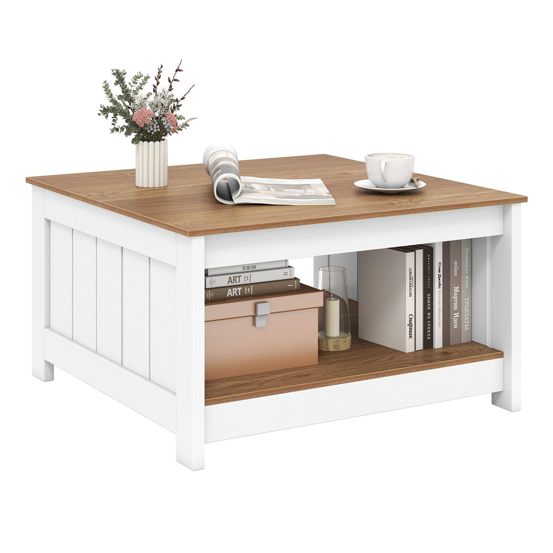 Giantex 2-Tier Square Center Table for Living Room with Fence Design