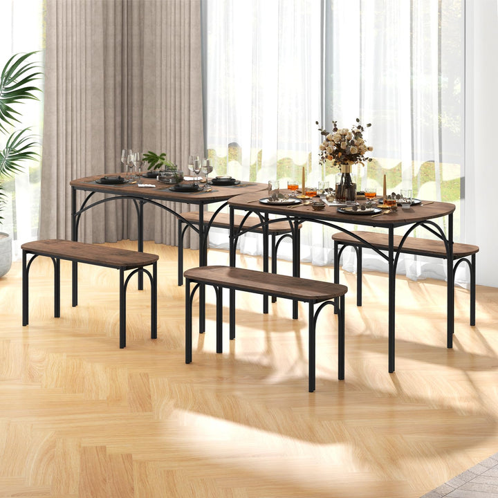 Giantex Dining Table Set for 4, Modern Oval Kitchen Table Set with 2 Benches, Metal Frame