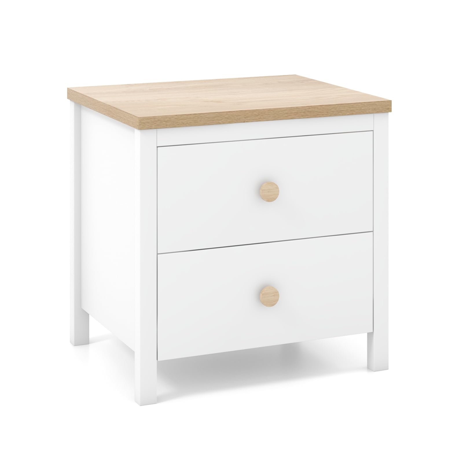 Giantex Night Stand with 2 Drawers, Farmhouse Bedside Table with Cute Round Knobs