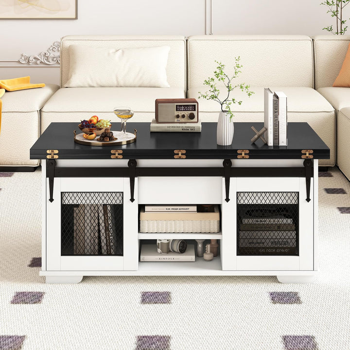 Giantex Lift Top Coffee Table | 41.5" Farmhouse Center Table with 2 Sliding Barn Doors