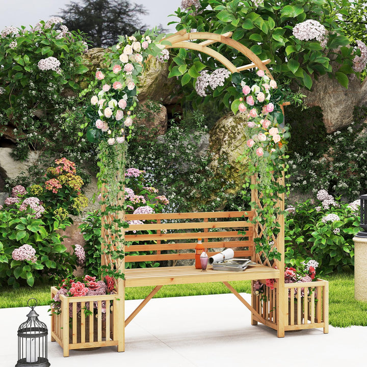Giantex Outdoor Bench with Garden Arch & Planters