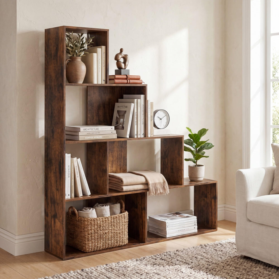 Giantex 6 Cube Geometric 4-Tier L-Shaped Bookcase with Cubes (1/2)