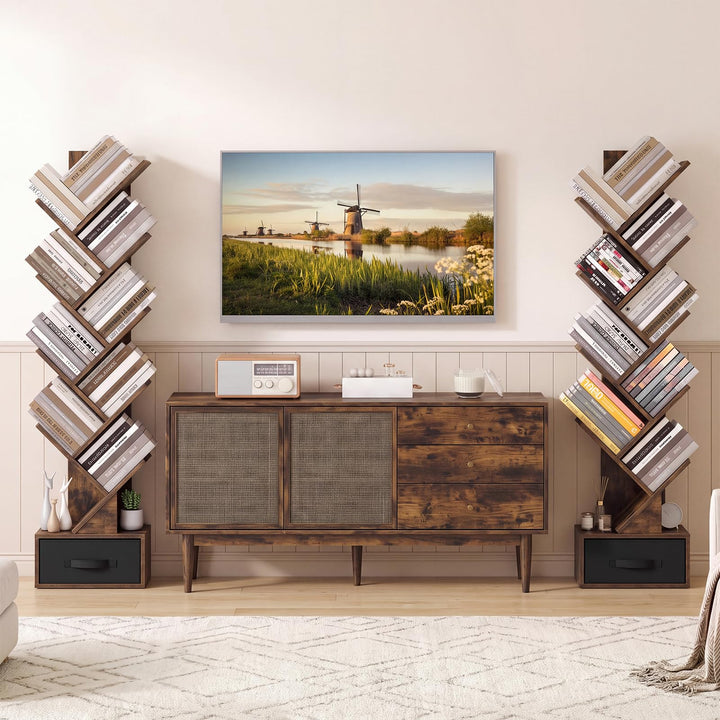 GIANTEX 9-Tier Tree Bookshelf | Tall Small Bookcase with Drawer
