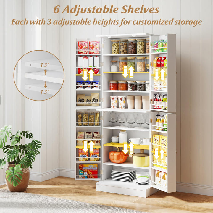 Giantex Kitchen Pantry Cabinet 65.5" Tall Kitchen Hutch w/8-Tier Storage Cabinet 16-Tier Door Shelves