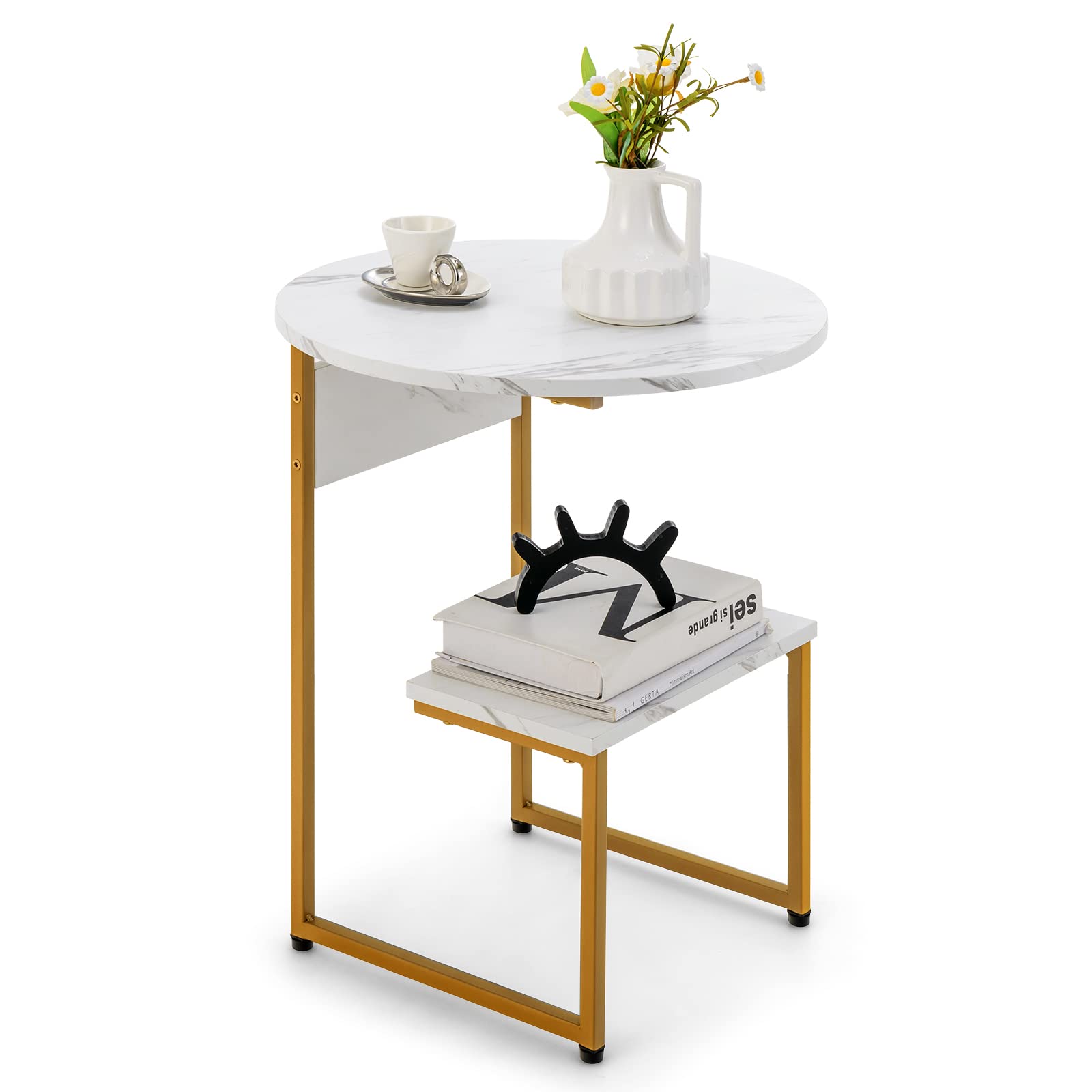 Giantex 2 Tier Marble Side Table
